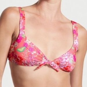 VICTORIA'S SECRET SWIM Tie-Front Bralette Bikini Top XL butterflies/ floral